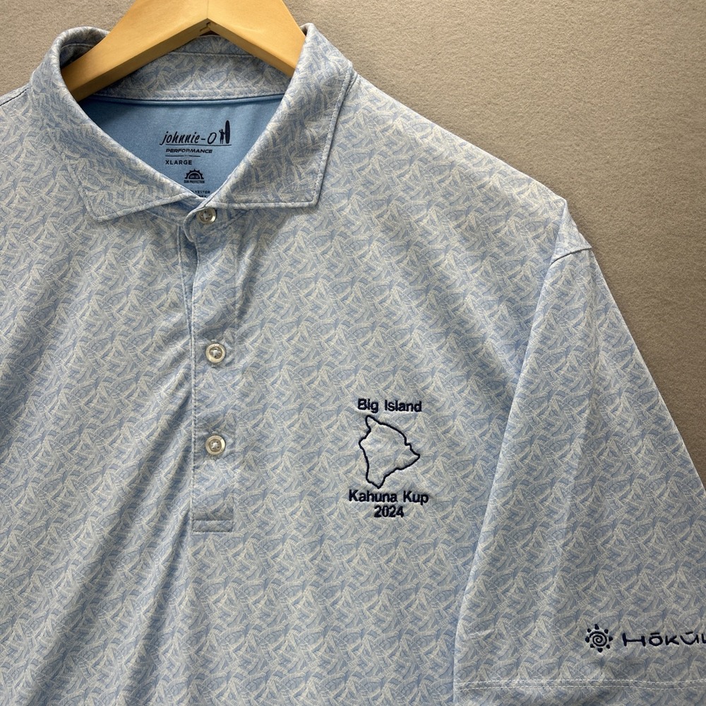 Johnnie O HOKULIA Big Island Golf Polo Shirt Men's XL Blue Floral Performance